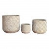 Set de 3 Cache-pots en Résine fibrée - décor " carrés " - gris - "Spécial exterieur"