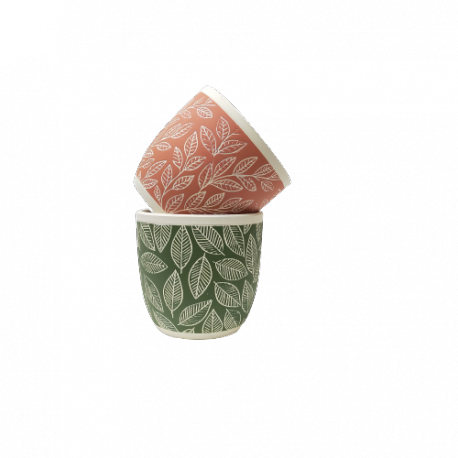 Cache-pot rond - Collection "Feuillage" - Mix 2 couleurs/ 2 décors ( Vert / terracotta) - MM