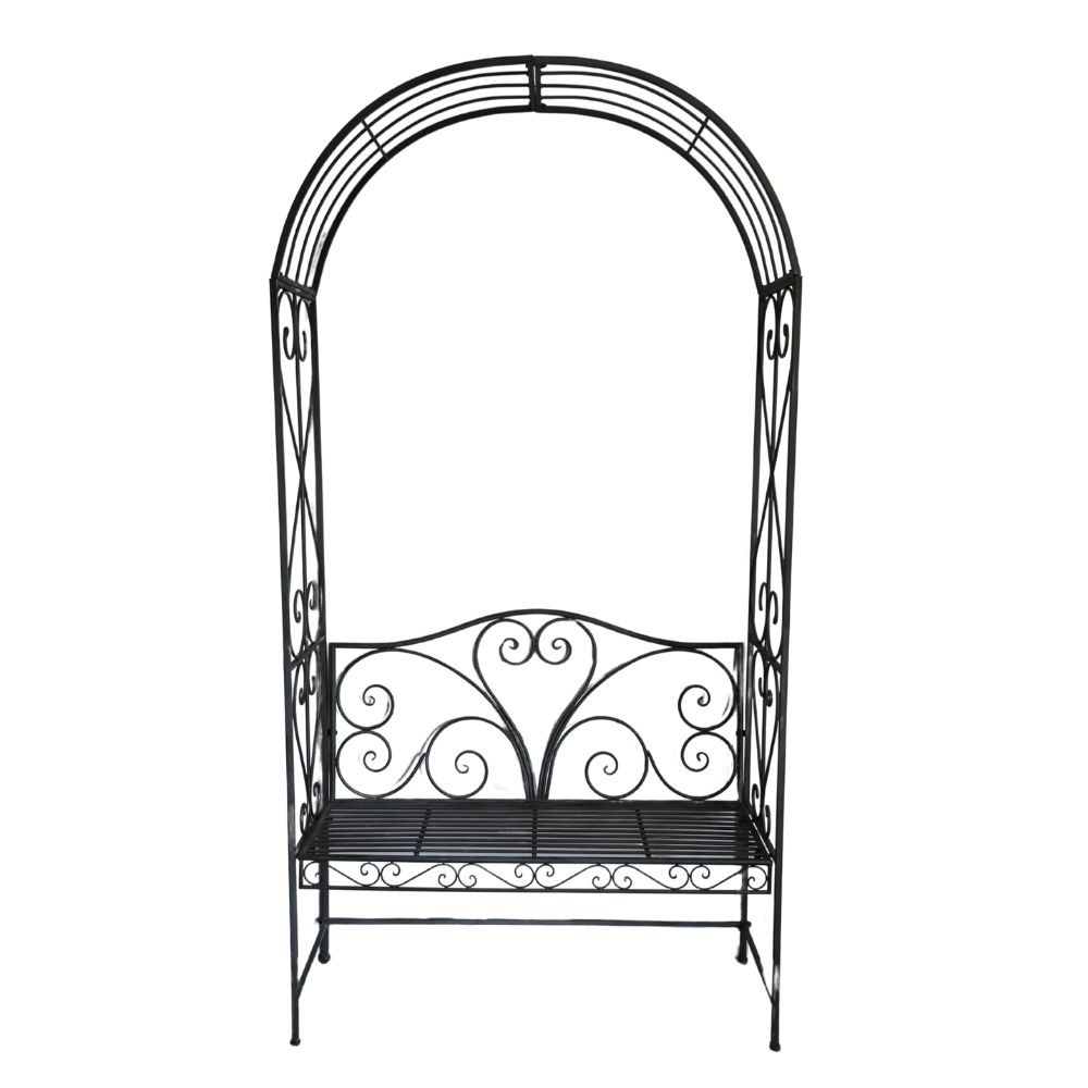Banc 2 places avec arche en métal gris 116 x 47 x 230 cm Banc 2 places avec arche en métal gris 116 x 47 x 230 cm