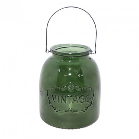 NOUVEAUTÉ: Vase "Vintage" avec anse métallique - Vert foncé PM